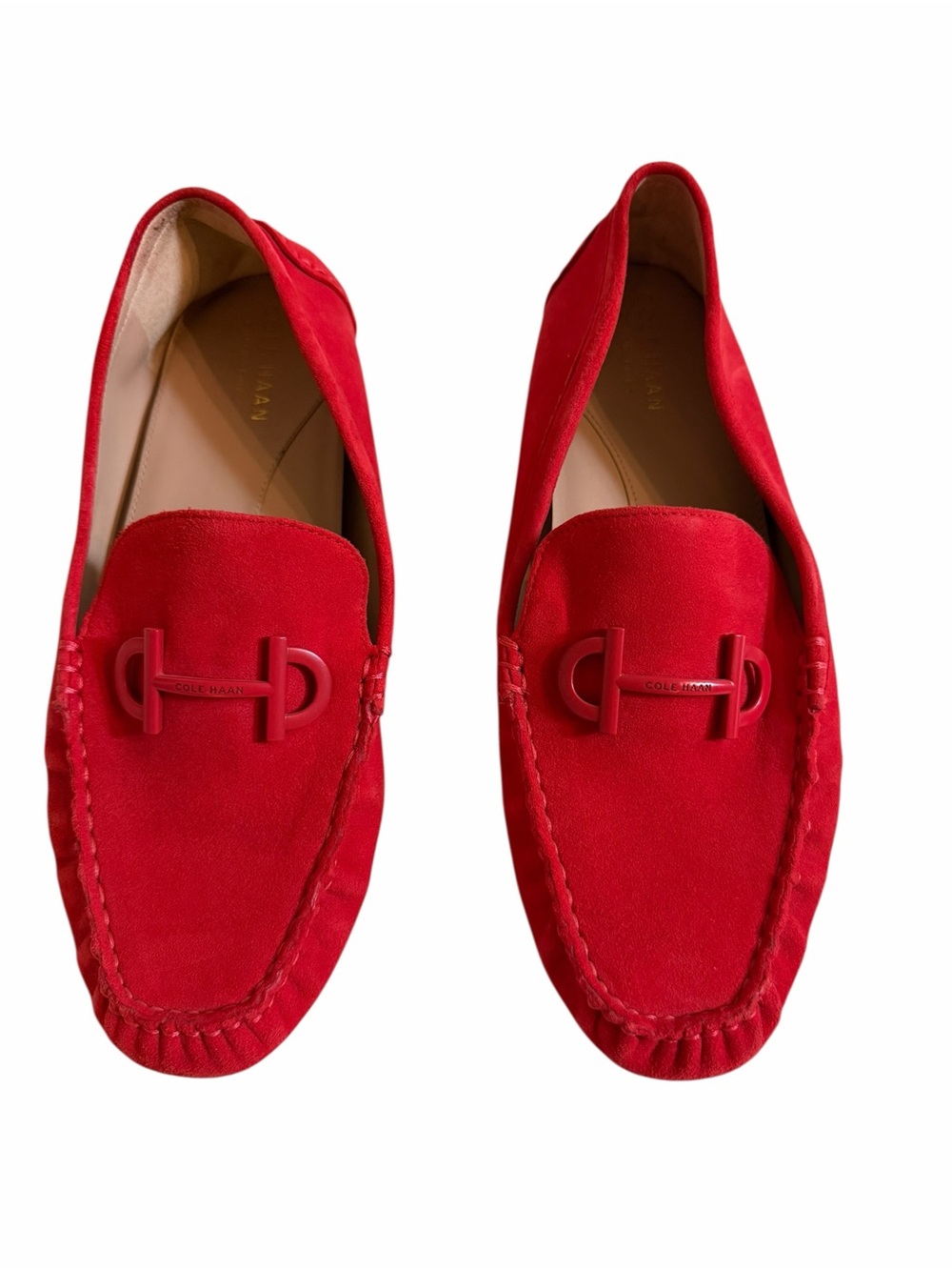 Cole Haan Red Suede Moccasin Loafers with Tonal Hardware